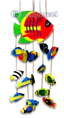 Hanging Fish Mobile With Painted, Handcrafted From Albesia Wood