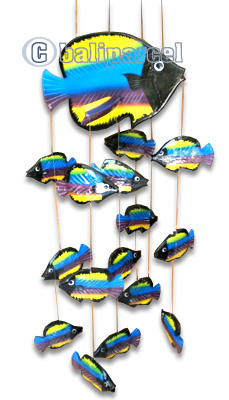 Hanging Fish Mobile With Painted, Handcrafted From Albesia Wood