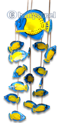 Hanging Fish Mobile With Painted, Handcrafted From Albesia Wood