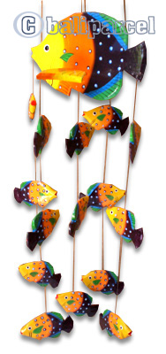Hanging Fish Mobile With Painted, Handcrafted From Albesia Wood
