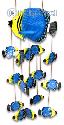 Hanging Fish Mobile With Painted, Handcrafted From Albesia Wood