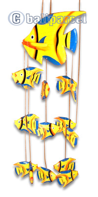 Hanging Fish Mobile With Painted, Handcrafted From Albesia Wood
