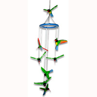 Hanging Bird Mobile With Painted, Handcrafted From Albesia Wood