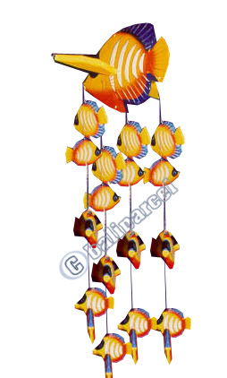 Hanging Fish Mobile With Painted, Handcrafted From Albesia Wood