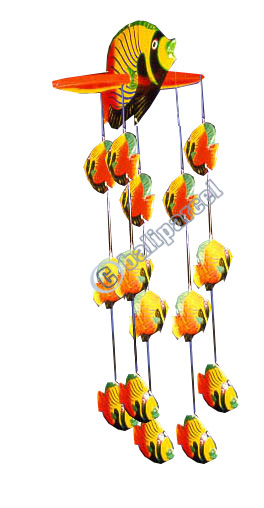Hanging Fish Mobile With Painted, Handcrafted From Albesia Wood