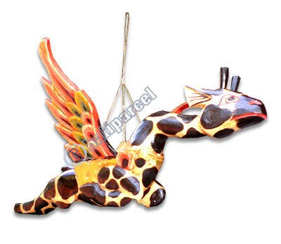 Hanging Giraff Mobile With Painted, Handcrafted From Albesia Wood