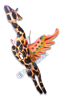 Hanging Giraff Mobile With Painted, Handcrafted From Albesia Wood