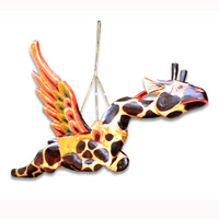Hanging Giraff Mobile With Painted, Handcrafted From Albesia Wood