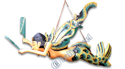 Hanging Mermaid  Mobile With Painted, Handcrafted From Albesia Wood