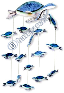 Hanging Turtle Mobile With Painted, Handcrafted From Albesia Wood  
