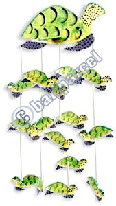Hanging Turtle Mobile With Painted, Handcrafted From Albesia Wood  