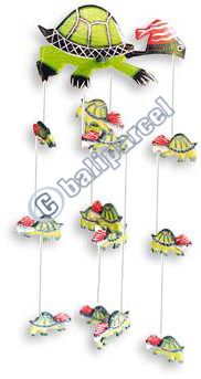 Hanging Turtle Mobile With Painted, Handcrafted From Albesia Wood  