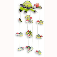 Hanging Turtle Mobile With Painted, Handcrafted From Albesia Wood  
