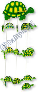 Hanging Turtle Mobile With Painted, Handcrafted From Albesia Wood  