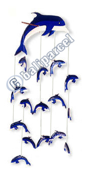Hanging Dolphin Mobile With Painted, Handcrafted From Albesia Wood  