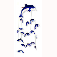 Hanging Dolphin Mobile With Painted, Handcrafted From Albesia Wood  