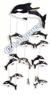 Hanging Dolphin Mobile With Painted, Handcrafted From Albesia Wood  