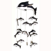 Hanging Dolphin Mobile With Painted, Handcrafted From Albesia Wood  