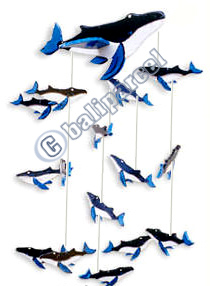Hanging Shark Mobile With Painted, Handcrafted From Albesia Wood  