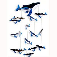 Hanging Shark Mobile With Painted, Handcrafted From Albesia Wood  