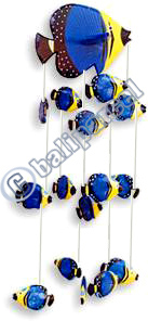 Hanging Fish Mobile With Painted, Handcrafted From Albesia Wood  