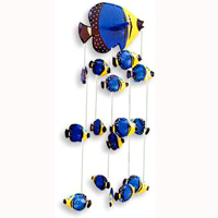 Hanging Fish Mobile With Painted, Handcrafted From Albesia Wood  