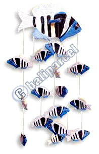 Hanging Fish Mobile With Painted, Handcrafted From Albesia Wood  