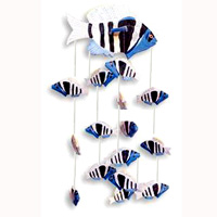 Hanging Fish Mobile With Painted, Handcrafted From Albesia Wood  