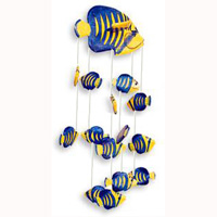 Hanging Fish Mobile With Painted, Handcrafted From Albesia Wood  