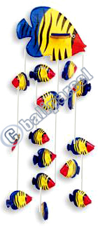Hanging Fish Mobile With Painted, Handcrafted From Albesia Wood  