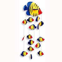 Hanging Fish Mobile With Painted, Handcrafted From Albesia Wood  