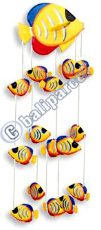 Hanging Fish Mobile With Painted, Handcrafted From Albesia Wood  