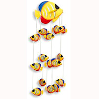 Hanging Fish Mobile With Painted, Handcrafted From Albesia Wood  