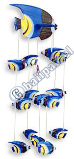 Hanging Fish Mobile With Painted, Handcrafted From Albesia Wood  
