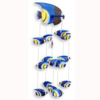 Hanging Fish Mobile With Painted, Handcrafted From Albesia Wood  