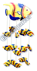 Hanging Fish Mobile With Painted, Handcrafted From Albesia Wood  