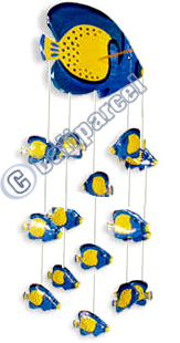 Hanging Fish Mobile With Painted, Handcrafted From Albesia Wood  