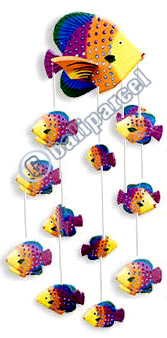 Hanging Fish Mobile With Painted, Handcrafted From Albesia Wood  