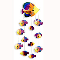Hanging Fish Mobile With Painted, Handcrafted From Albesia Wood  