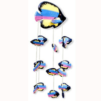 Hanging Fish Mobile With Painted, Handcrafted From Albesia Wood  