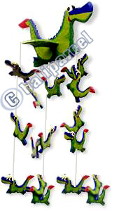 Hanging  Dino Mobile With Painted, Handcrafted From Albesia Wood  