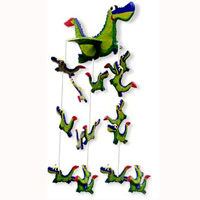 Hanging  Dino Mobile With Painted, Handcrafted From Albesia Wood  