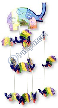 Hanging  Elephant Mobile With Painted, Handcrafted From Albesia Wood  