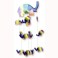 Hanging  Elephant Mobile With Painted, Handcrafted From Albesia Wood  
