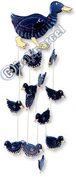 Hanging  Duck Mobile With Painted, Handcrafted From Albesia Wood  
