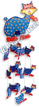 Hanging  Cat Mobile With Painted, Handcrafted From Albesia Wood  