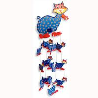 Hanging  Cat Mobile With Painted, Handcrafted From Albesia Wood  