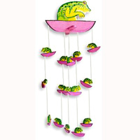 Hanging  Frog Mobile With Painted, Handcrafted From Albesia Wood  