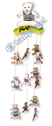 Hanging  Bear Mobile With Painted, Handcrafted From Albesia Wood  