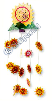Hanging  Sun Flower Mobile With Painted, Handcrafted From Albesia Wood  